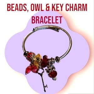New Beads, Key & Owl Charm Bracelet
